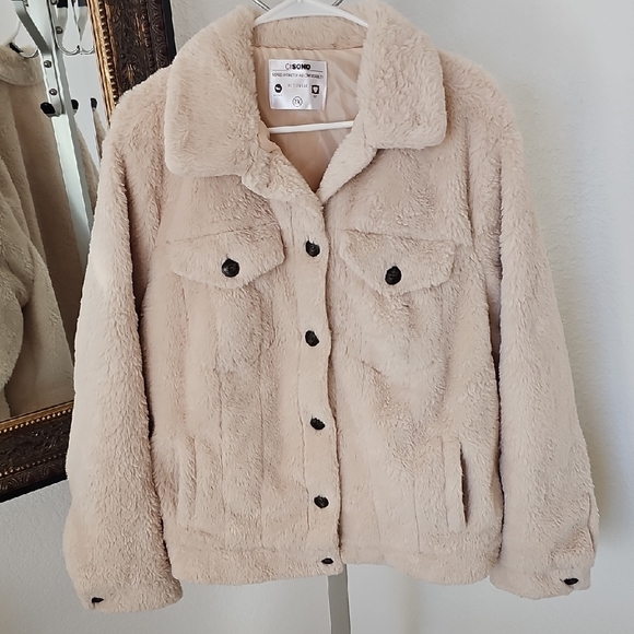 Ci Sono Jackets & Blazers - Ci Sono Bone Tan Color Button Up Furry Fur Womens Coat - 2X